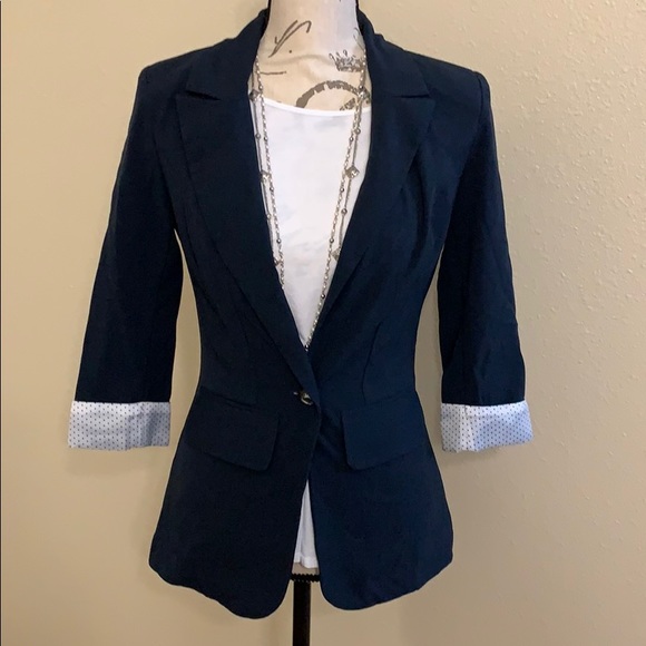 A. Byer Jackets & Blazers - Navy Blue, A. Byer, blazer w/ polka dot cuffs
